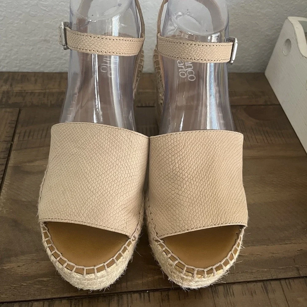 Franco‎ Sarto Womens 8.5 Espadrille Sandals Platform Beige Pink Leather EUC